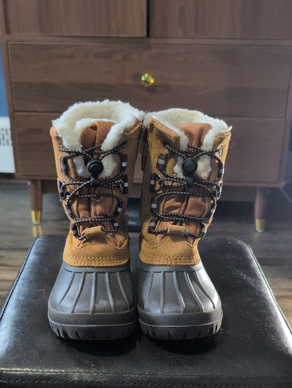 Lands' End Brown and Black Kids' Snow Boots with Faux Fur